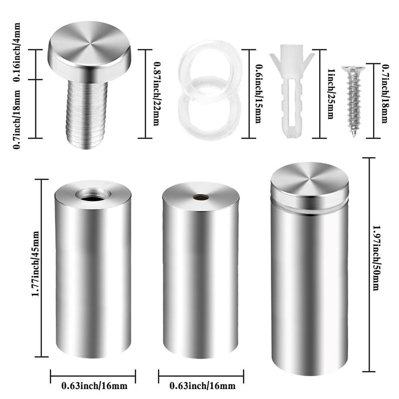 anpiwshjo Standoff Screws for Acrylic Signs - Metal Mounts & Spacers (0.6x1.96inch) - Image 2